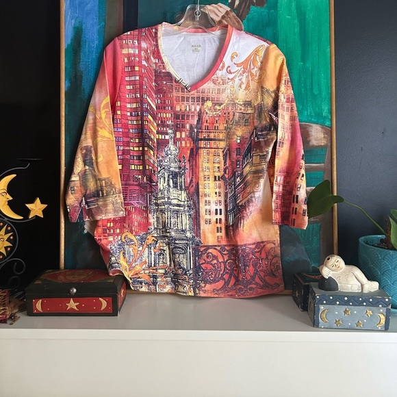 Alia Y2K Colorful Cityscape Short Sleeve Tee M - Picture 2 of 14